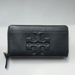 Tory Burch Black Leather Wallet with Gold Accents
